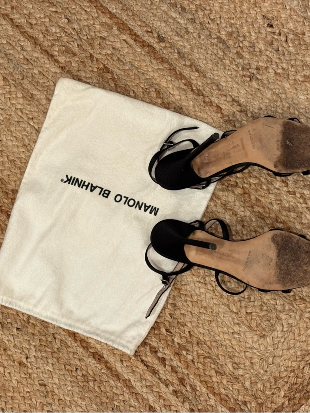 Manolo Blahnik Black Strappy Lace-Up Heels - Picture 3 of 4